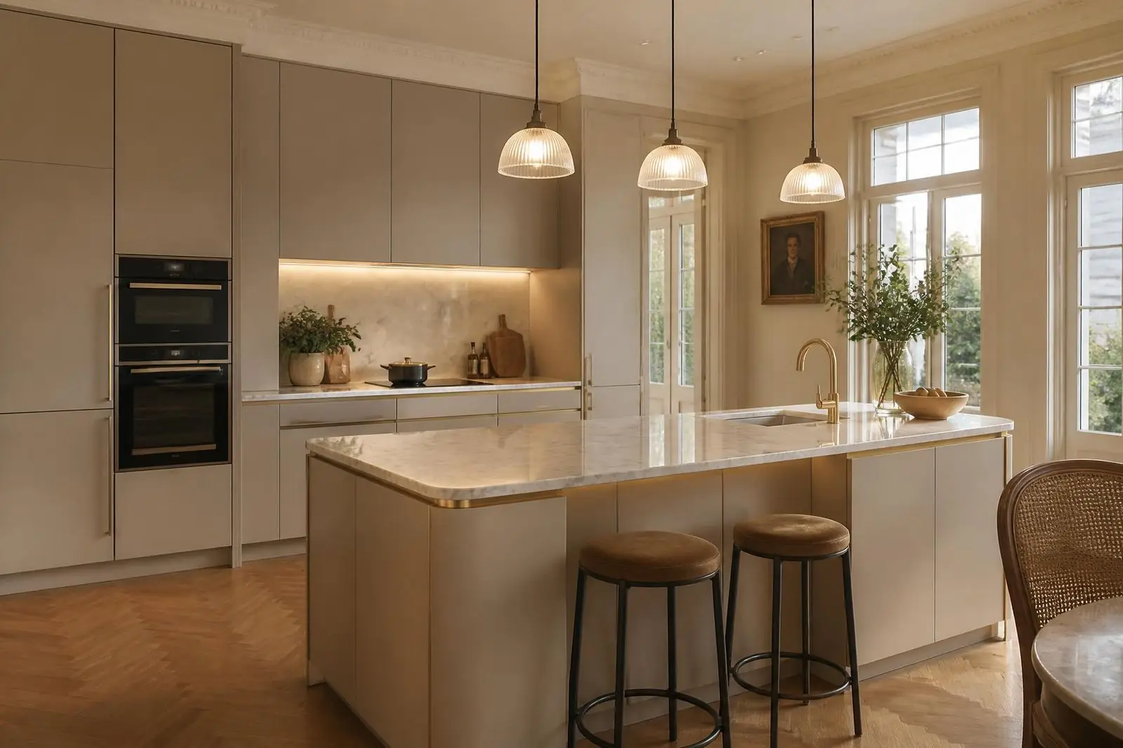 Klassiek-luxe keuken in warme cremetinten
